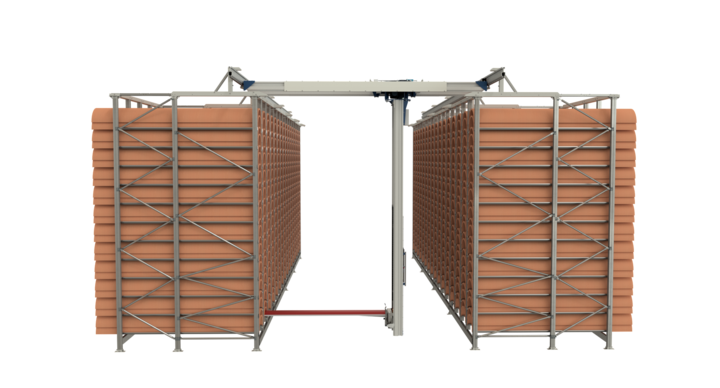 Front view of bcm manual double rack storage solution for rotary dies with t-crane 