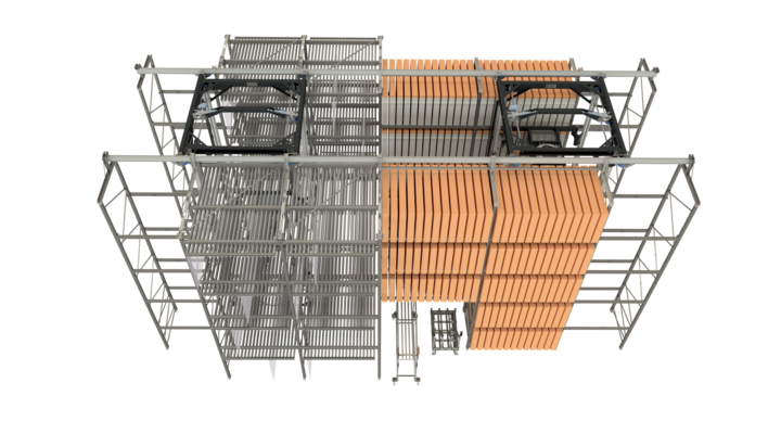 top view of Full-automatic double rack storage solution for flat bed dies and printing plates 