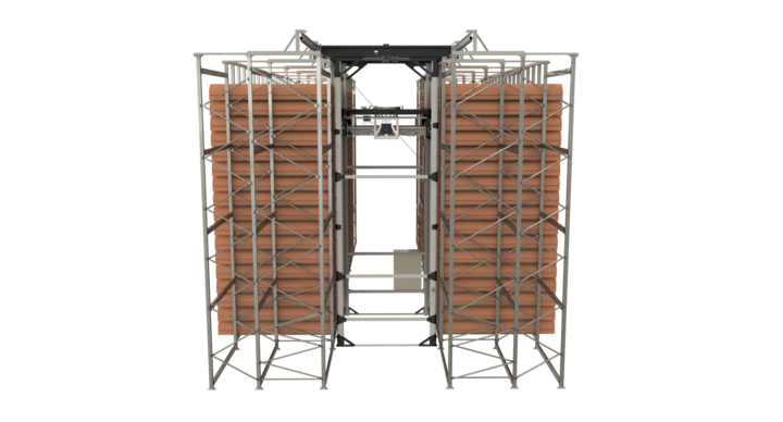 end view of full-automatic double rack storage solution for rotary dies 
