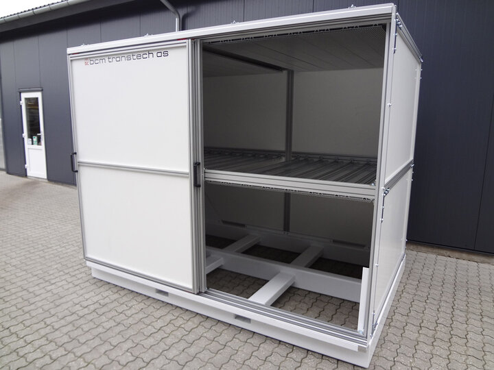 side view of  cabinet for printing plates for UV protection with open door