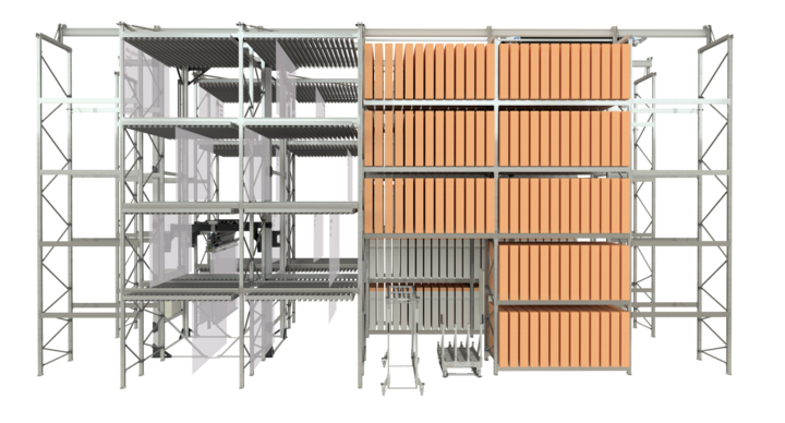 front view of Full-automatic double rack storage solution for flat bed dies and printing plates 