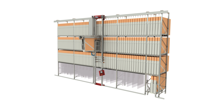 side view of semi-automatic single rack storage solution for flatbed dies and printing plates 