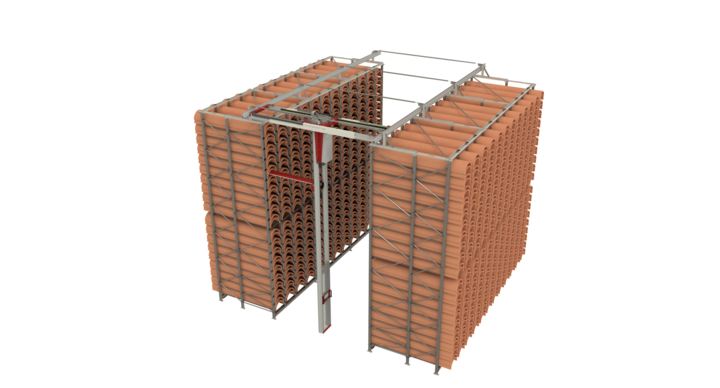 top view of semi-automatic double rack storage for rotary dies 