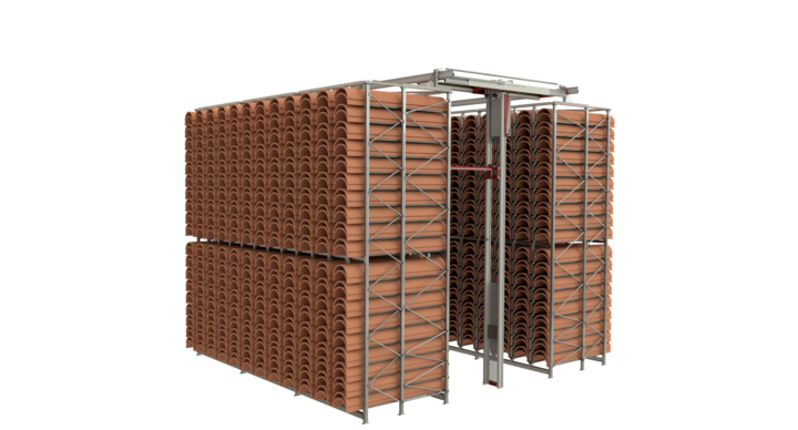 side view of semi-automatic double rack storage for rotary dies 