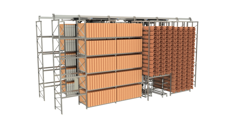 side view of full-automatic double rack storage solution for flatbed dies and rotary dies 