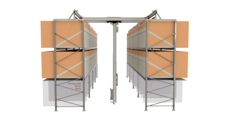 semi-automatic double rack storage for flatbed dies and printing plates 