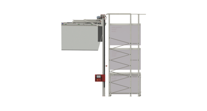 end view of semi-automatic single rack storage for printing plates 