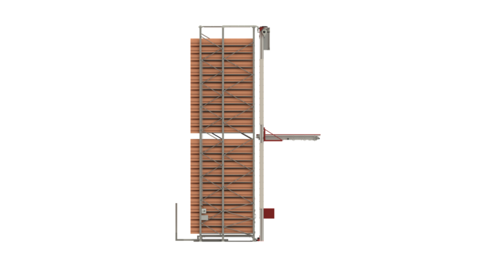 end view of semi-automatic single rack storage for rotary dies 