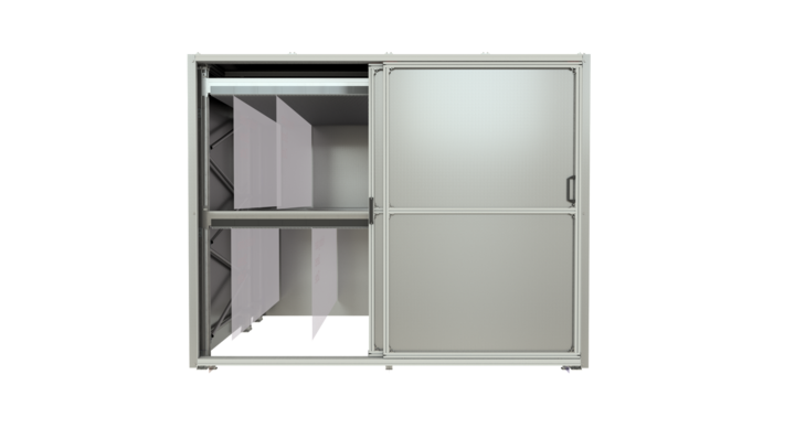 front view of  cabinet for printing plates for UV protection with open door