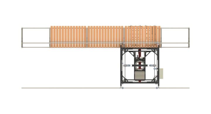 top view of Full-automatic single rack storage solution with T-crane for flat bed dies