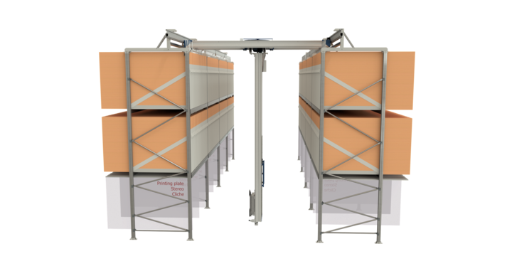front view of manual double rack storage for flatbed dies and printing plates  