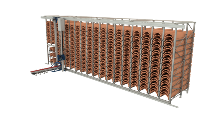 Side view of manual single rack storage for rotary dies 
