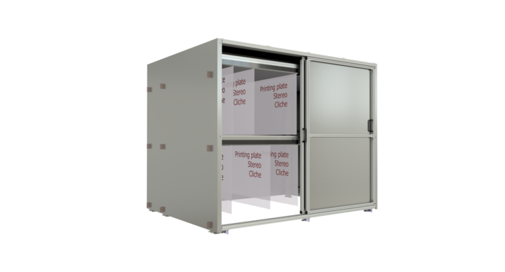 side view cabinet for printing plates for UV protection