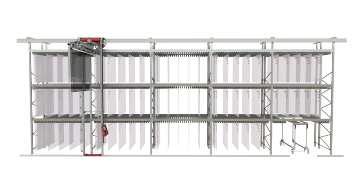 front view of semi-automatic single rack storage for printing plates 