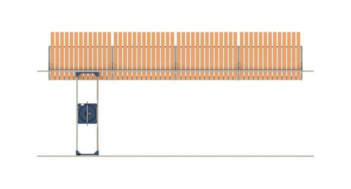 Top view of manual single rack storage for flatbed dies with t-crane