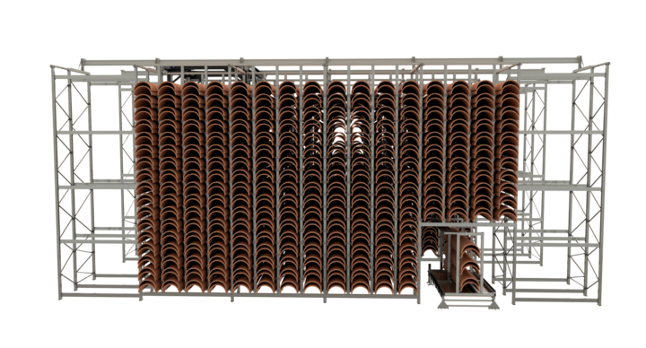 side view of full-automatic double rack storage solution for rotary dies 