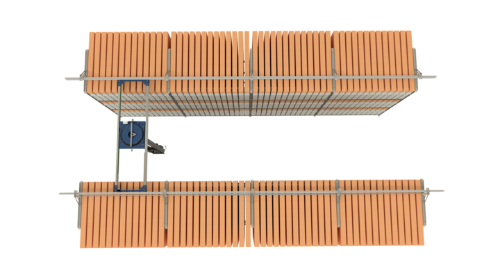top view of manual double rack storage for flatbed dies 