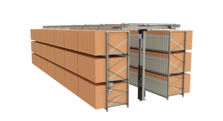 side view of manual double rack storage for flatbed dies 