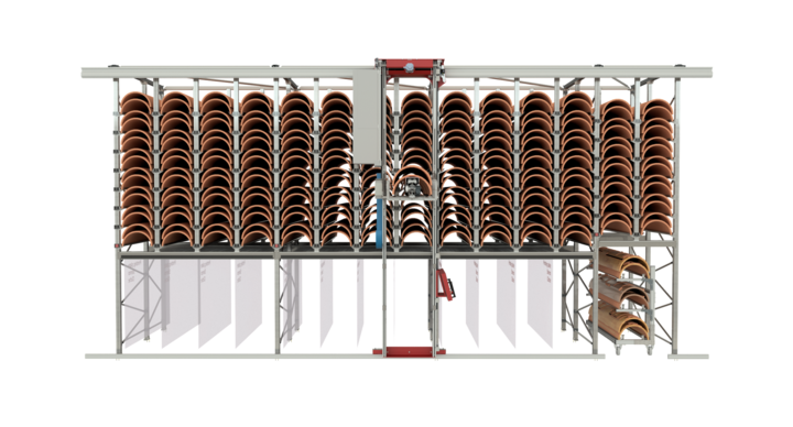 front view of semi-automatic single rack storage for rotary dies and printing plates 