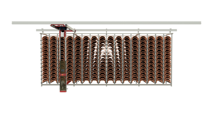 semi-automatic single rack storage solution for rotary dies  with t-crane