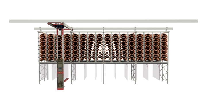 semi-automatic single rack storage for rotary dies and printing plates with t-crane 