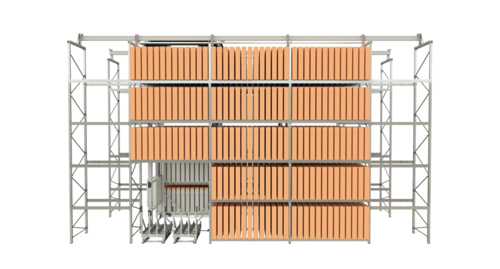 side view of full-automatic double rack storage solution for flatbed dies 