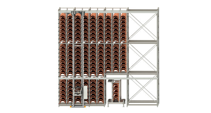 Full-automatic single rack storage solution for rotary dies 