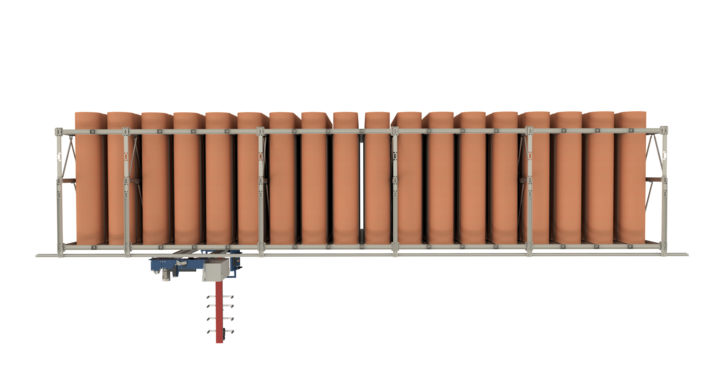 Top view of manual single rack storage for rotary dies 