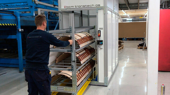 the operator drives the trolley into the mezzanine elevator