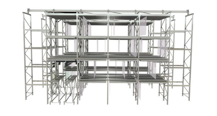 front view of full-automatic double rack storage solution for printing plates 