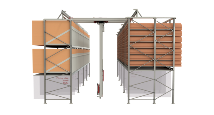 semi-automatic double rack storage solution for rotary dies, flatbed dies and printing plates 