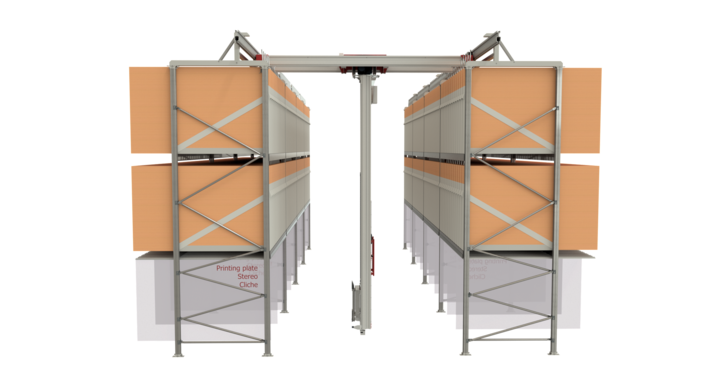 semi-automatic double rack storage for flatbed dies and printing plates  