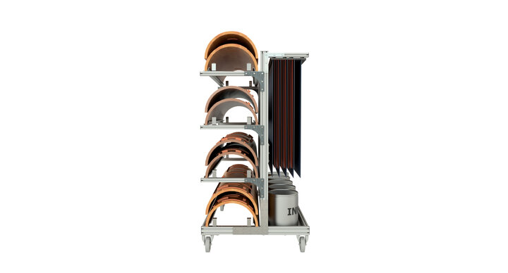 end view of Combo -cart trolley designed for rotary dies, flexo stereos and Ink buckets 