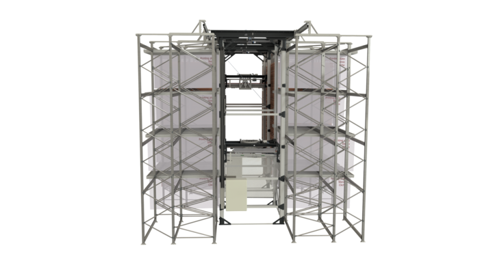 end view of full-automatic storage solution for rotary dies and printing plates 