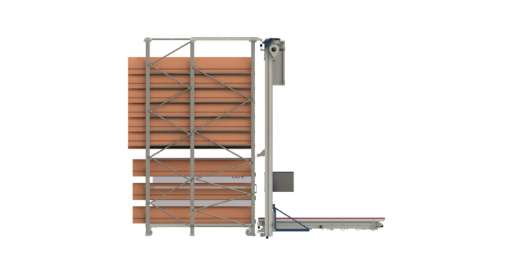 side view of manual single rack storage for rotary dies and printing plates 