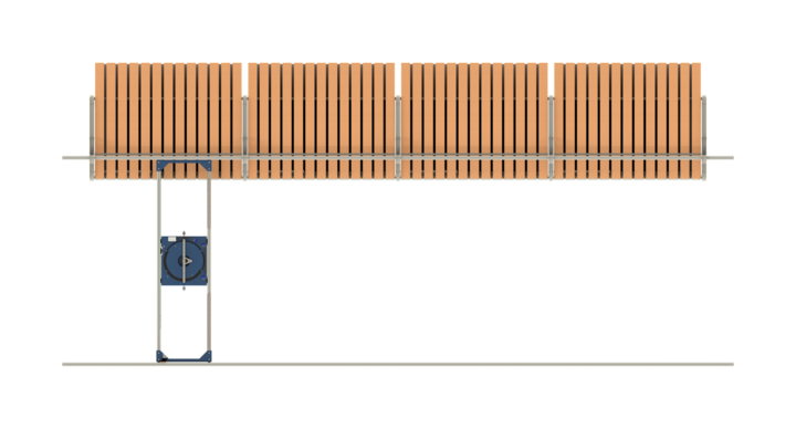 top view of manual single rack storage for flatbed dies and printing plates with a t-crane