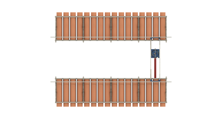 Top view of bcm manual double rack storage solution for rotary dies with t-crane 