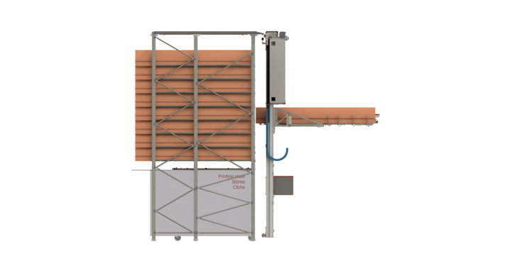 end view of semi-automatic single rack storage for rotary dies and printing plates 