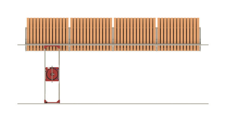 top view of semi-automatic single rack solution for flat bed dies and printing plates with t-crane 