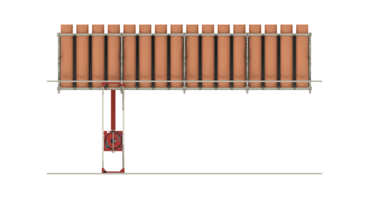 top view of semi-automatic single rack storage solution for rotary dies and printing plates with t-crane