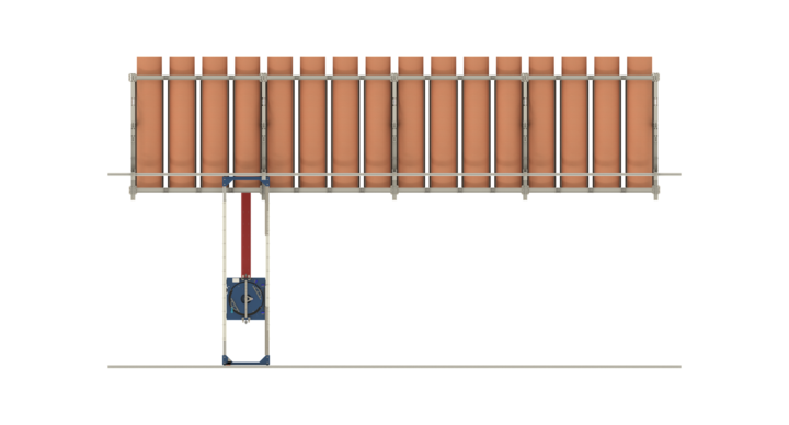 top view of manual single rack storage for rotary dies with t-crane 