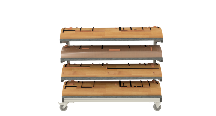 3D illustration front view of rotary die trolley 