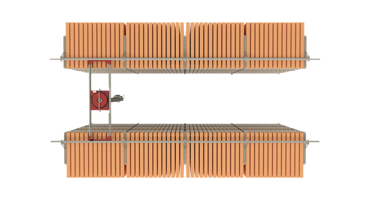 top view of semi-automatic double rack storage solution for flatbed dies  