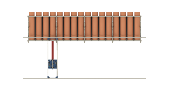 Top view ofmanual single rack storage solution for rotary dies and printing plates with t-crane  