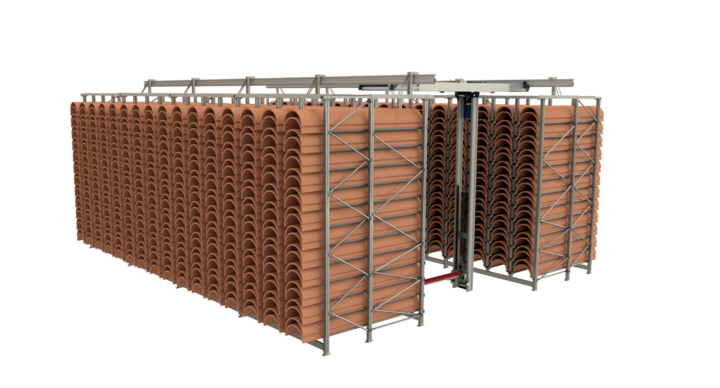 Side view of bcm manual double rack storage solution for rotary dies with t-crane 