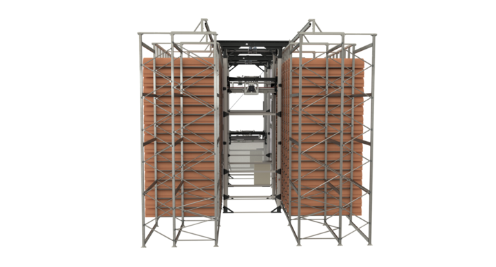 end view of full-automatic storage solution for rotary dies and printing plates 