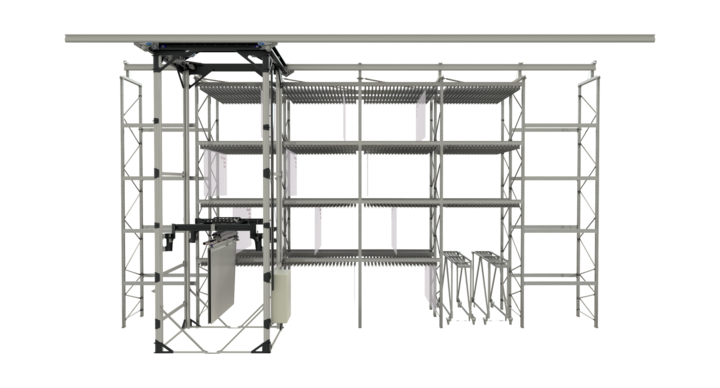 Full-automatic storage solution for printing plates with a t-crane